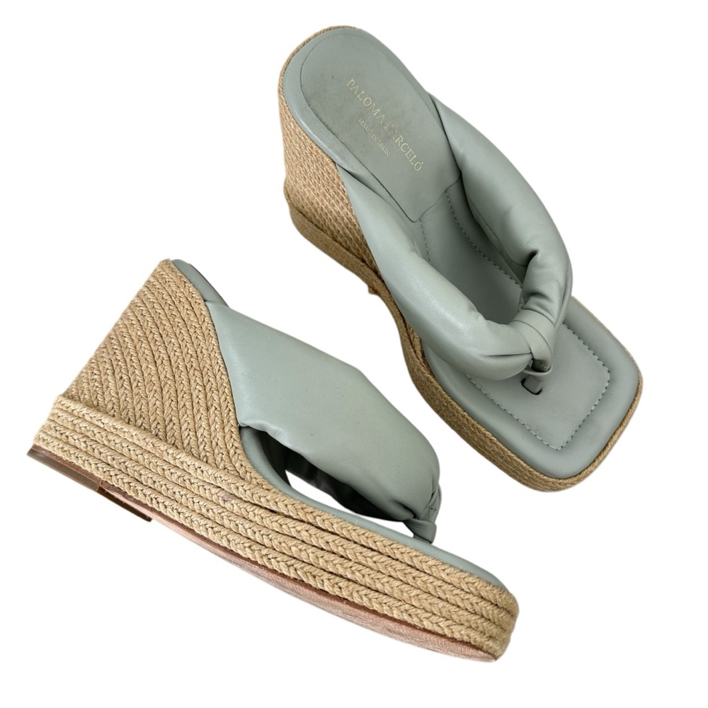 Paloma Barcelo Green and Tan Platform Sandals